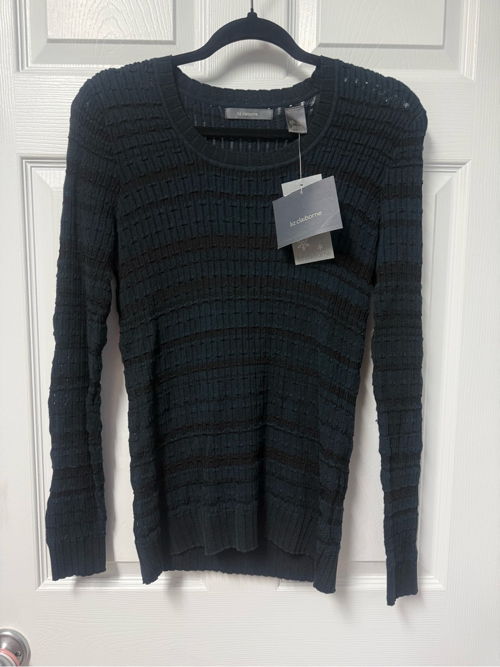 Liz Claiborne Navy Blue Ribbed Knit Top